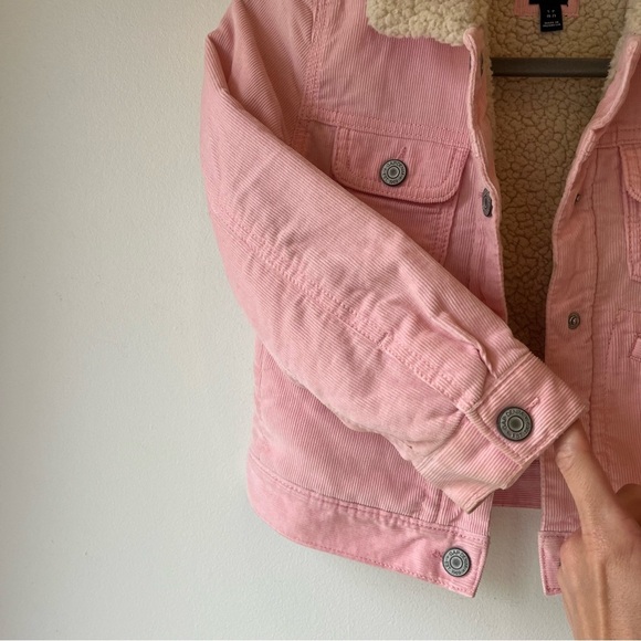 GAP Kids Pink Corduroy Sherpa Lined Jacket Size S (6–7) – Faux Shearling Collar - Picture 7 of 16